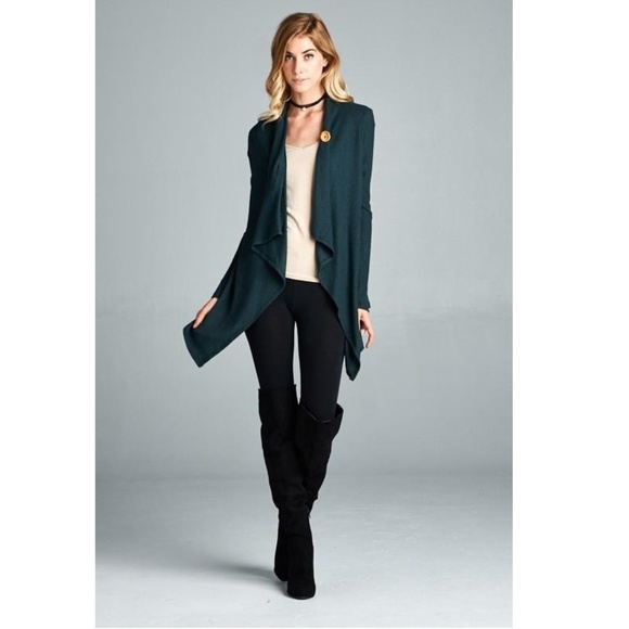NWT Asymmetrical Faux Suede Elbow Patch Cardigan - Picture 2 of 5